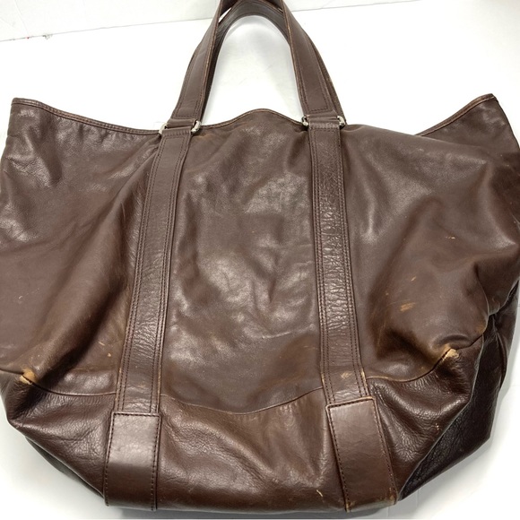 Y2K Marc Jacobs Large Brown Leather Horizontal Tote Bag  22x17" Big Tote - Picture 9 of 16